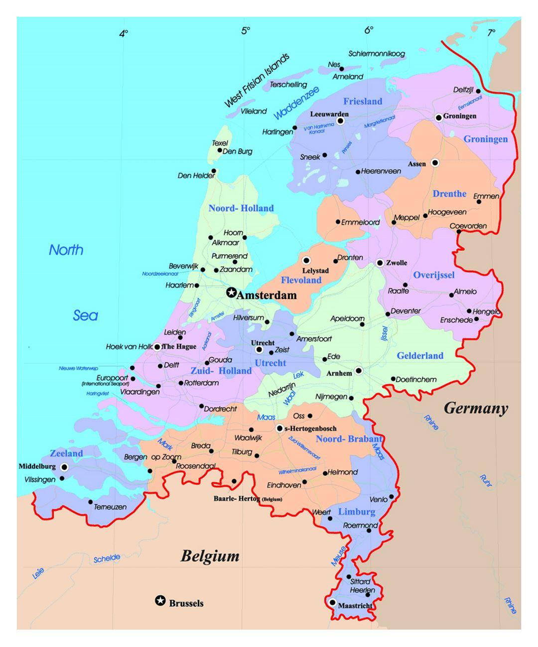 Karta Holland - Holland på karta (Västra Europa - Europa)